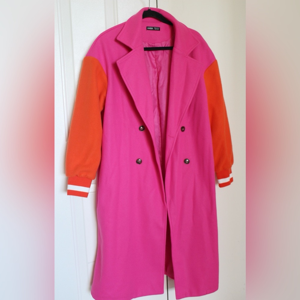 Vibrant Pink and Orange Women's Coat - Picture 4 of 8